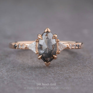 1.56 Carat Black Speckled Marquise Diamond Engagement Ring, Ombre Eliza Setting, Point No Point Studio. Available in a variety of metal types. Eco-friendly, Recycled Metals, Conflict Free.