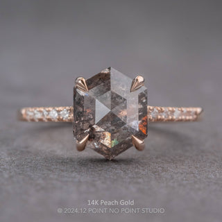 2.71 Carat Salt and Pepper Hexagon Diamond Engagement Ring, Jules Setting