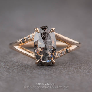1.71 Carat Black Speckled Oval Diamond Engagement Ring, Ombre Sirena Setting
