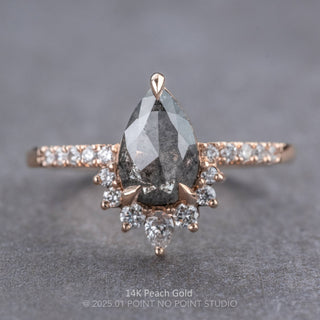 1.34 Carat Black Salt and Pepper Pear Diamond Engagement Ring, Avaline Setting