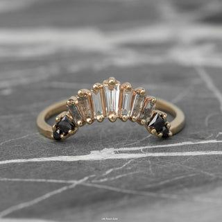 Large Wren Wedding Ring, 11 Ombre Diamond, Rounded Contour