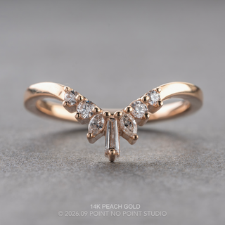 Petite Sage Wedding Ring, 7 Diamond, V-Shaped Contour, Loaf Band