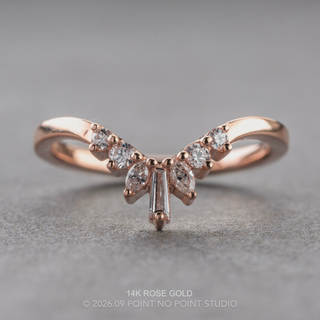Petite Sage Wedding Ring, 7 Diamond, V-Shaped Contour, Loaf Band