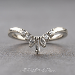 Petite Sage Wedding Ring, 7 Diamond, V-Shaped Contour, Loaf Band
