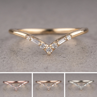 Paloma Wedding Ring, 7 Diamond, V-Shaped Contour, Round Band