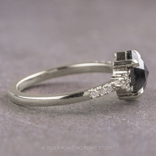 1.87 Carat Opaque Black Hexagon Diamond Engagement Ring, All White Quincy Setting, Platinum