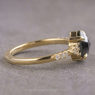 1.87 Carat Opaque Black Hexagon Diamond Engagement Ring, All White Quincy Setting, 14K Yellow Gold
