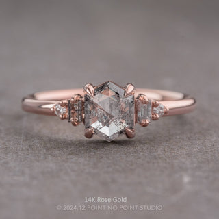 1.23 Carat Salt and Pepper Hexagon Diamond Engagement Ring, Betty Setting
