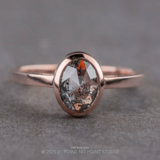 1.27 Carat Salt and Pepper Oval Diamond Engagement Ring, Bezel Jane Setting