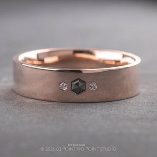 Salt and Pepper Hexagon White Diamond Mens Wedding Band, Comfort Fit men's wedding band, Point No Point Studio. Eco-friendly, Recycled Metals, Conflict Free.