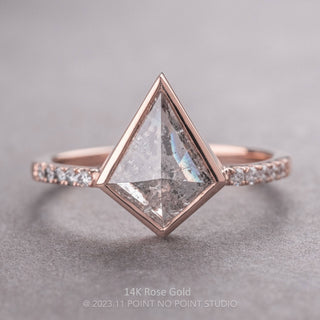 3.20 Carat Salt and Pepper Kite Diamond Engagement Ring, Bezel Jules Setting, Point No Point Studio. Available in a variety of metal types. Eco-friendly, Recycled Metals, Conflict Free.