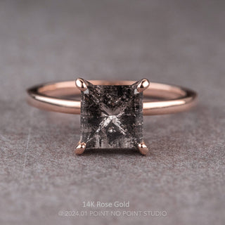 1.91 Carat Salt and Pepper Princess Cut Diamond Engagement Ring, Tulip Basket Jane Setting, Point No Point Studio. Available in a variety of metal types. Eco-friendly, Recycled Metals, Conflict Free.