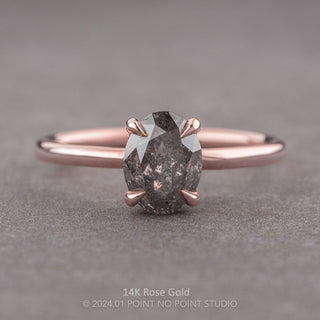 1.31 Carat Salt and Pepper Oval Diamond Engagement Ring, Basket Jane Setting, Point No Point Studio. Available in a variety of metal types. Eco-friendly, Recycled Metals, Conflict Free.