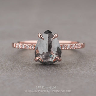 1.61 Carat Black Pear Diamond Engagement Ring, Jules Setting, Point No Point Studio. Available in a variety of metal types. Eco-friendly, Recycled Metals, Conflict Free.