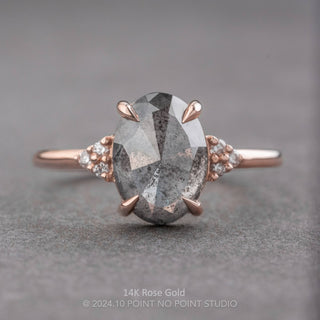 2.29 Carat Salt and Pepper Oval Diamond Engagement Ring, Quinn Setting, Point No Point Studio. Available in a variety of metal types. Eco-friendly, Recycled Metals, Conflict Free.
