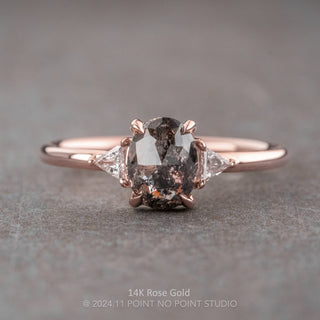 1.49 Carat Salt and Pepper Oval Diamond Engagement Ring, Zoe Setting, Point No Point Studio. Available in a variety of metal types. Eco-friendly, Recycled Metals, Conflict Free.
