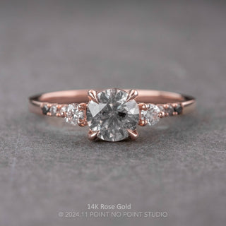 1.19 Carat Salt and Pepper Round Diamond Engagement Ring, Ombre Eliza Setting, Point No Point Studio. Available in a variety of metal types. Eco-friendly, Recycled Metals, Conflict Free.