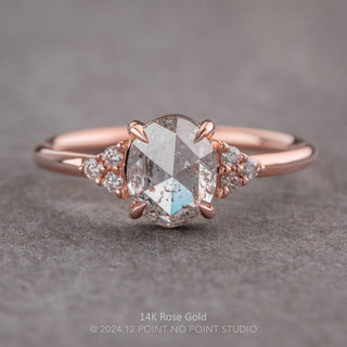 2.57 Carat Icy Salt and Pepper Oval Diamond Engagement Ring, Quinn Setting, Point No Point Studio. Available in a variety of metal types. Eco-friendly, Recycled Metals, Conflict Free.