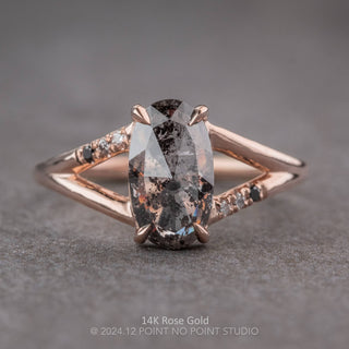 1.71 Carat Black Speckled Oval Diamond Engagement Ring, Ombre Sirena Setting