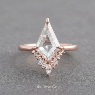 Kite Moissanite and Diamond Engagement Ring, Wren Setting, Point No Point Studio. Available in a variety of metal types. Eco-friendly, Recycled Metals, Conflict Free.
