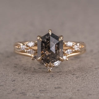 2.28 Carat Black Hexagon Diamond Engagement Ring, Winona Setting, 14K Yellow Gold