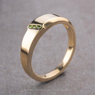 Green Diamond Mens Wedding Ring, 14K Yellow Gold