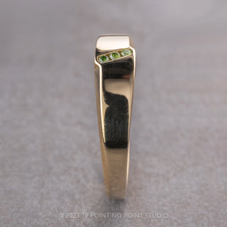 Green Diamond Mens Wedding Ring, 14K Yellow Gold