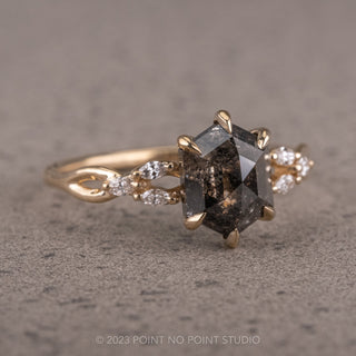 2.28 Carat Black Hexagon Diamond Engagement Ring, Winona Setting, 14K Yellow Gold