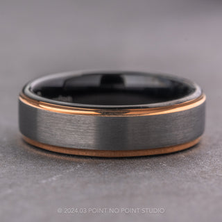 6mm Beveled Edges Tungsten Men's Ring with 18K Rose Gold Plating