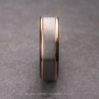 6mm Beveled Edges Tungsten Men's Ring with 18K Rose Gold Plating