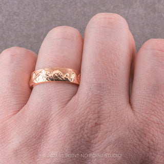 6mm Mountain Mens Wedding Ring, 14k Rose Gold
