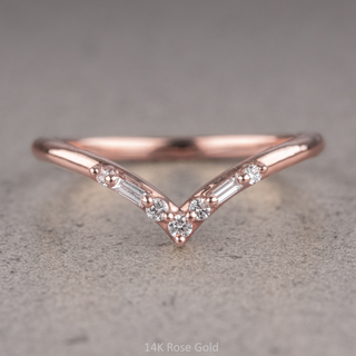 Paloma Wedding Ring, 7 Diamond, V-Shaped Contour, Round Band