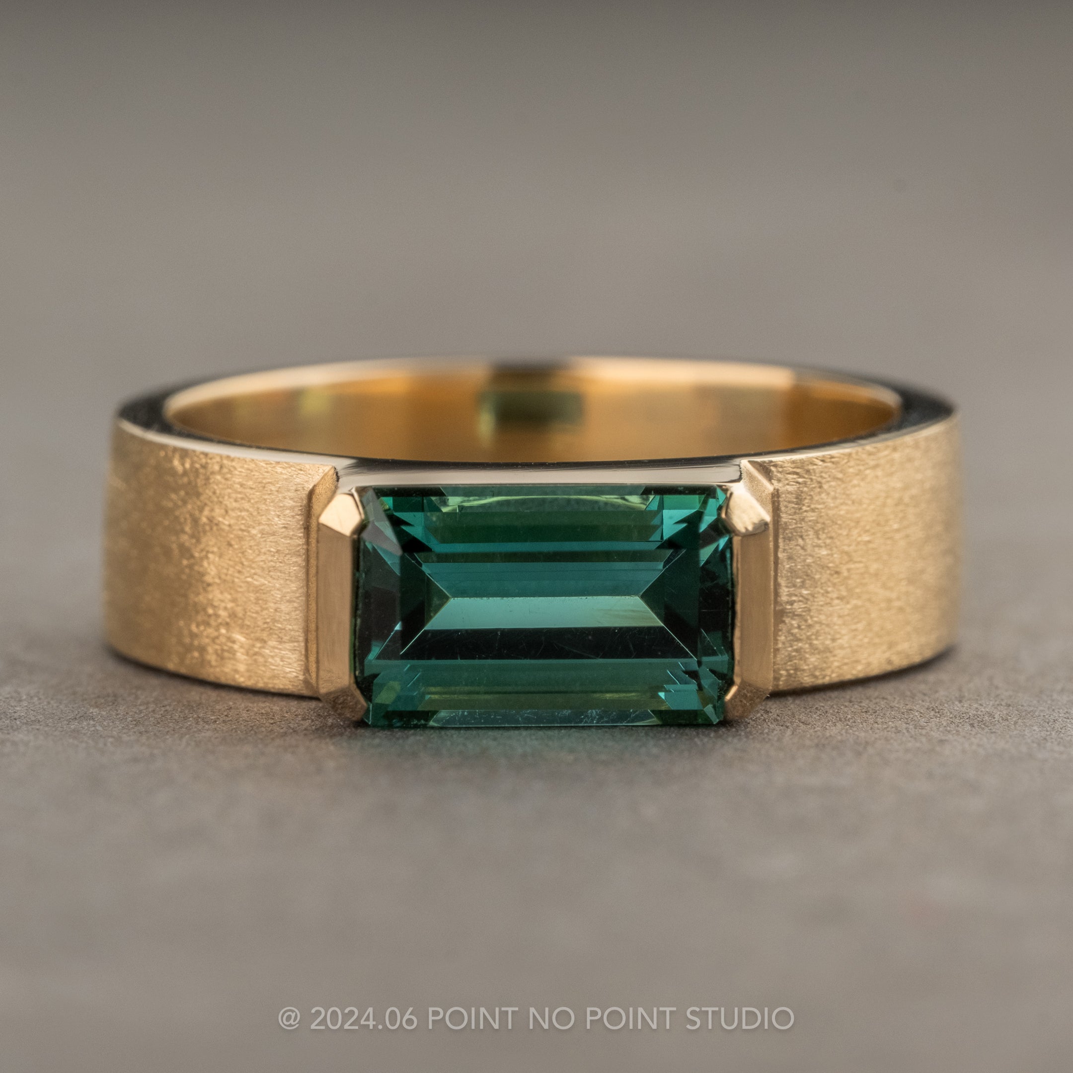 Green Emerald Shaped Tourmaline Engagement Ring, Point No Point Studio