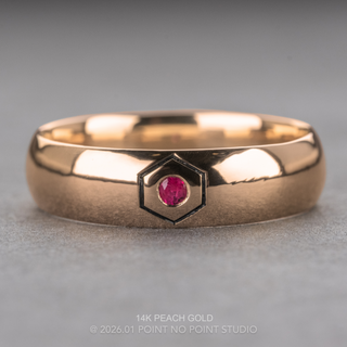 Hexagon Outlined Ruby Half Round Mens Wedding Band, Comfort Fit