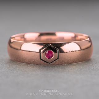 Hexagon Outlined Ruby Half Round Mens Wedding Band, Comfort Fit