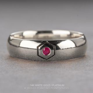 Hexagon Outlined Ruby Half Round Mens Wedding Band, Comfort Fit
