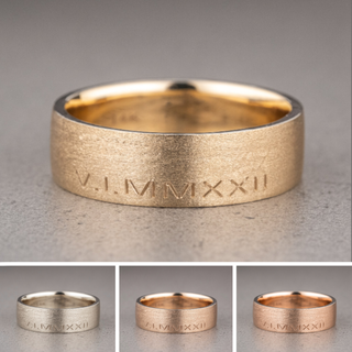 6mm Comfort Fit Mens Wedding Band, Roman Numeral Matte