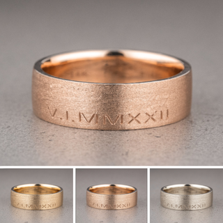 6mm Mens Wedding Band, Roman Numeral Matte men's wedding band, Point No Point Studio. Eco-friendly, Recycled Metals, Conflict Free.