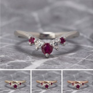 Catherine Wedding Ring, 5 Ruby and Diamond, Loaf Band