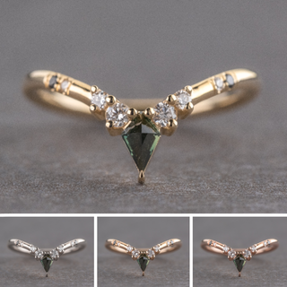 Large Kora Wedding Ring, Kite Sapphire, 8 Diamond, Round Band