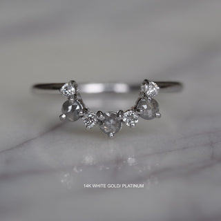 Delphine Wedding Band, 7 Salt and Pepper and White Diamond, Round Band