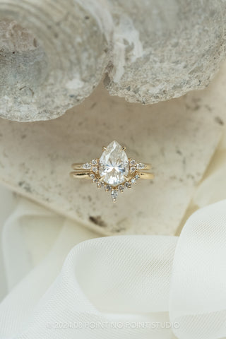 2.08 Carat Pear Moissanite and Diamond Engagement Ring, Quinn Setting, 14K Yellow Gold