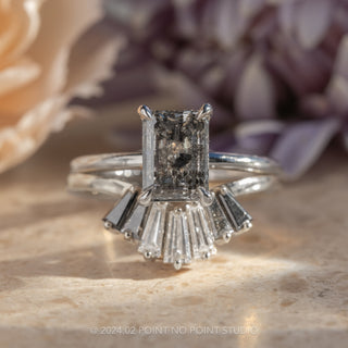 1.64 Carat Salt and Pepper Emerald Shaped Diamond Engagement Ring, Tulip Basket Jane Setting