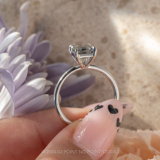 1.64 Carat Salt and Pepper Emerald Shaped Diamond Engagement Ring, Tulip Basket Jane Setting