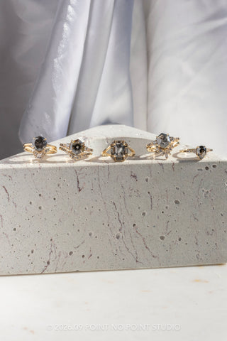 1.40 Carat Black Salt and Pepper Pear Diamond Engagement Ring, Ombre Eliza Setting, 14K Yellow Gold