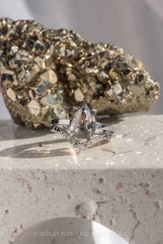 3.02 Carat Salt and Pepper Pear Diamond Engagement Ring, Charlize Setting, Platinum