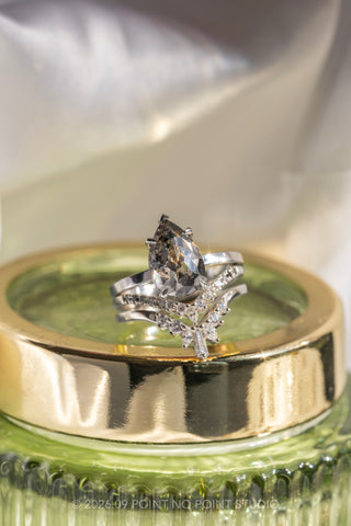 3.02 Carat Salt and Pepper Pear Diamond Engagement Ring, Charlize Setting, Platinum