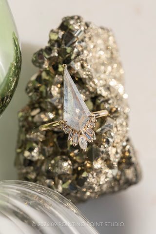 3.12 Carat Icy Grey Kite Diamond Engagement Ring, Wren Setting, 14K Yellow Gold, Point No Point Studio. Eco-friendly, Recycled Metals, Conflict Free.