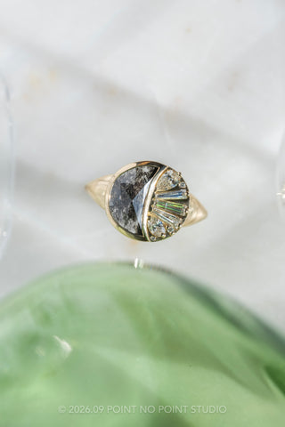 1.91 Carat Black Crescent Moon Diamond Engagement Ring, Bezel Lunar Eclipse Setting, 14K Yellow Gold