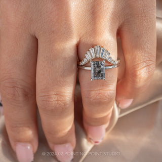 1.64 Carat Salt and Pepper Emerald Shaped Diamond Engagement Ring, Tulip Basket Jane Setting